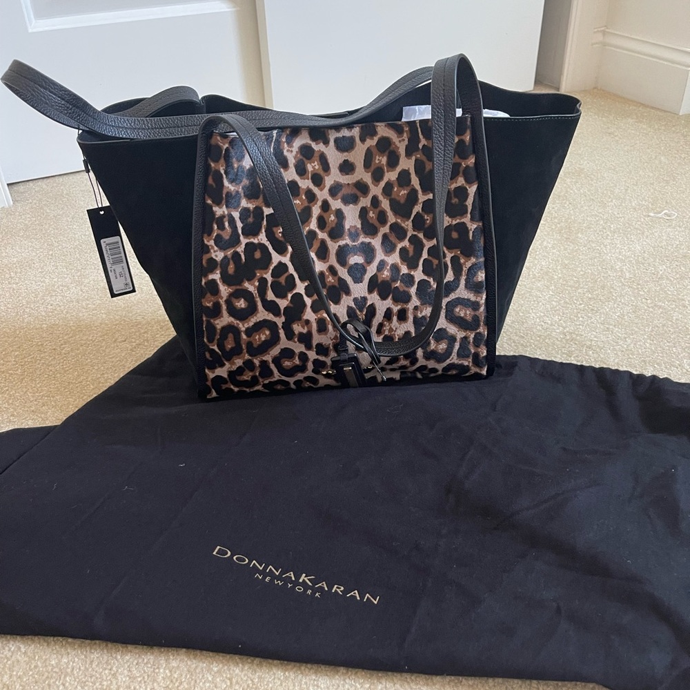 NWT Donna Karan NY Large Black Animal Print Tote